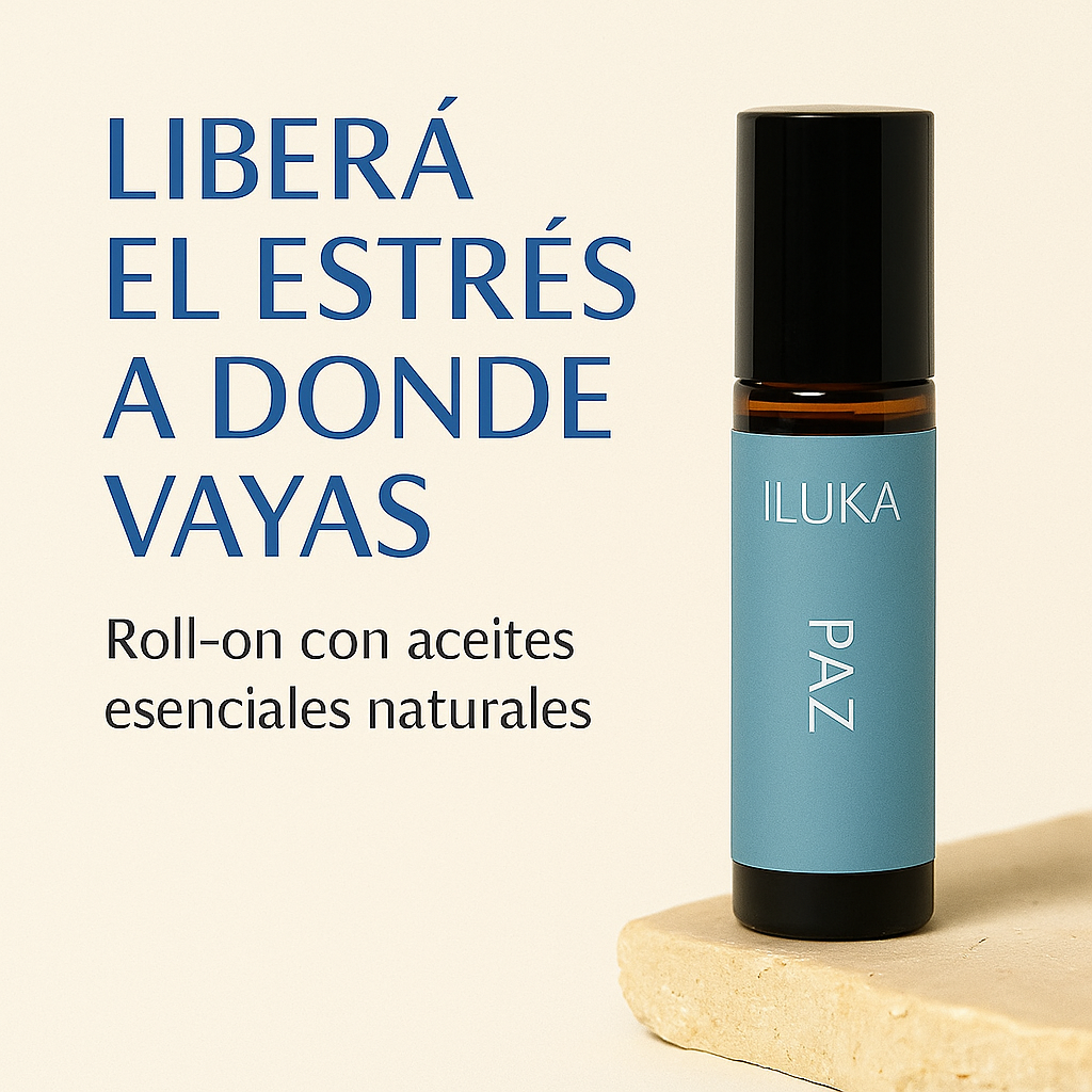 Producto natural para ansiedad y calma roll-on Iluka con aceites esenciales para liberar el estrés